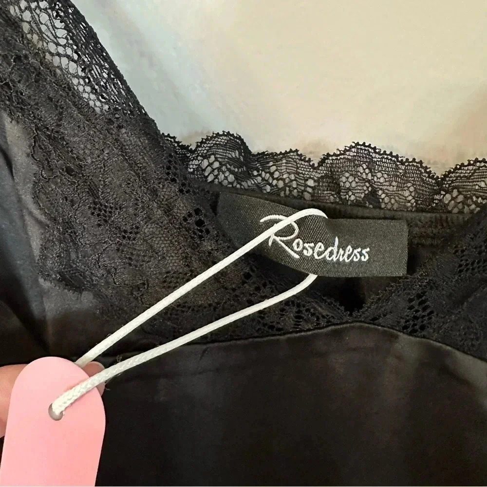 Rosedress Women's Black V-Neck Lace Satin Slip Dress with Straps Size M NWT - Picture 7 of 14